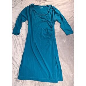Soft Surroundings Teal Blue Faux Wrap Ruched Midi Dress Womens Tall Large TL